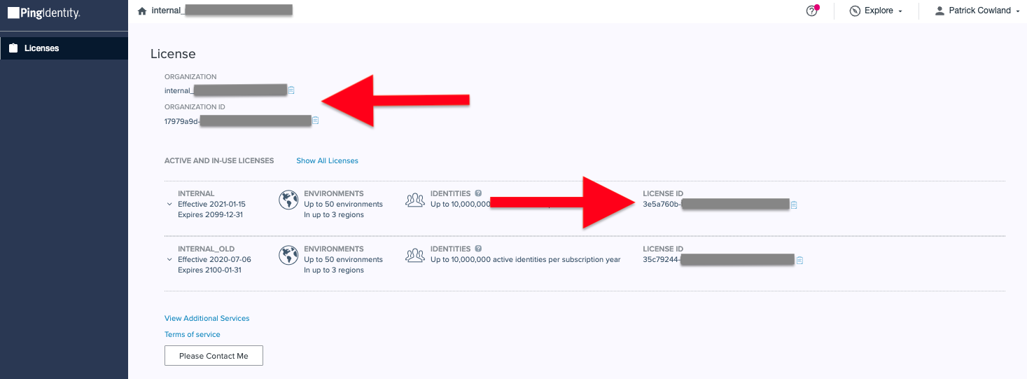 PingOne Administration Console, Licenses Detail