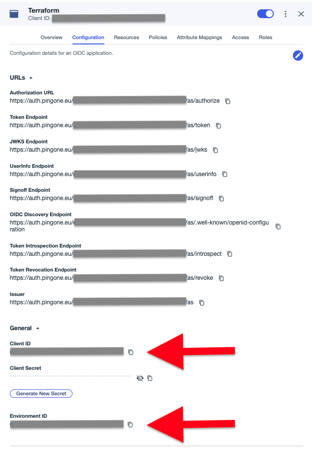 PingOne Administration Console, Application Details