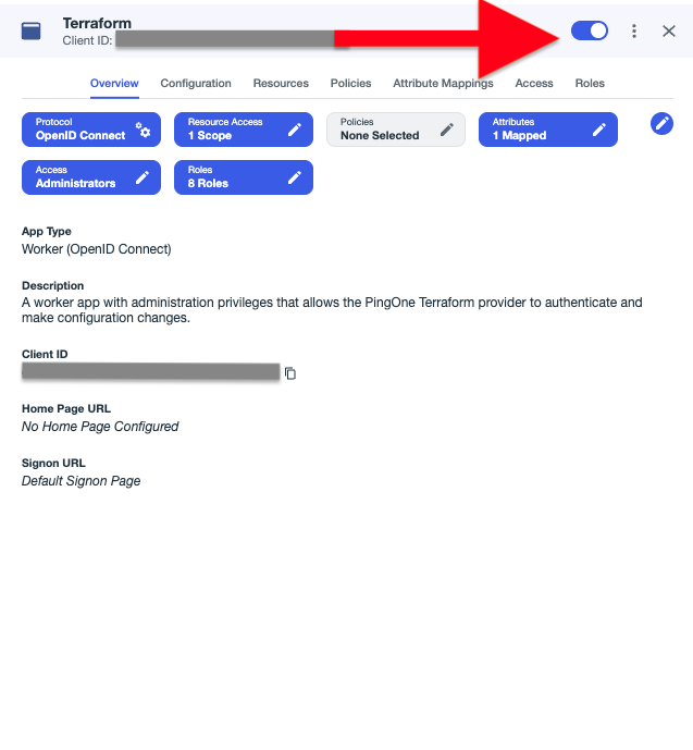 PingOne Administration Console, Application Settings