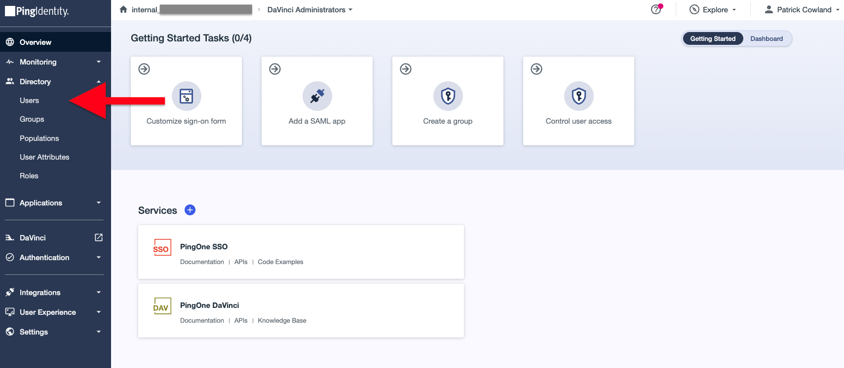 PingOne Administration Console, Users Link