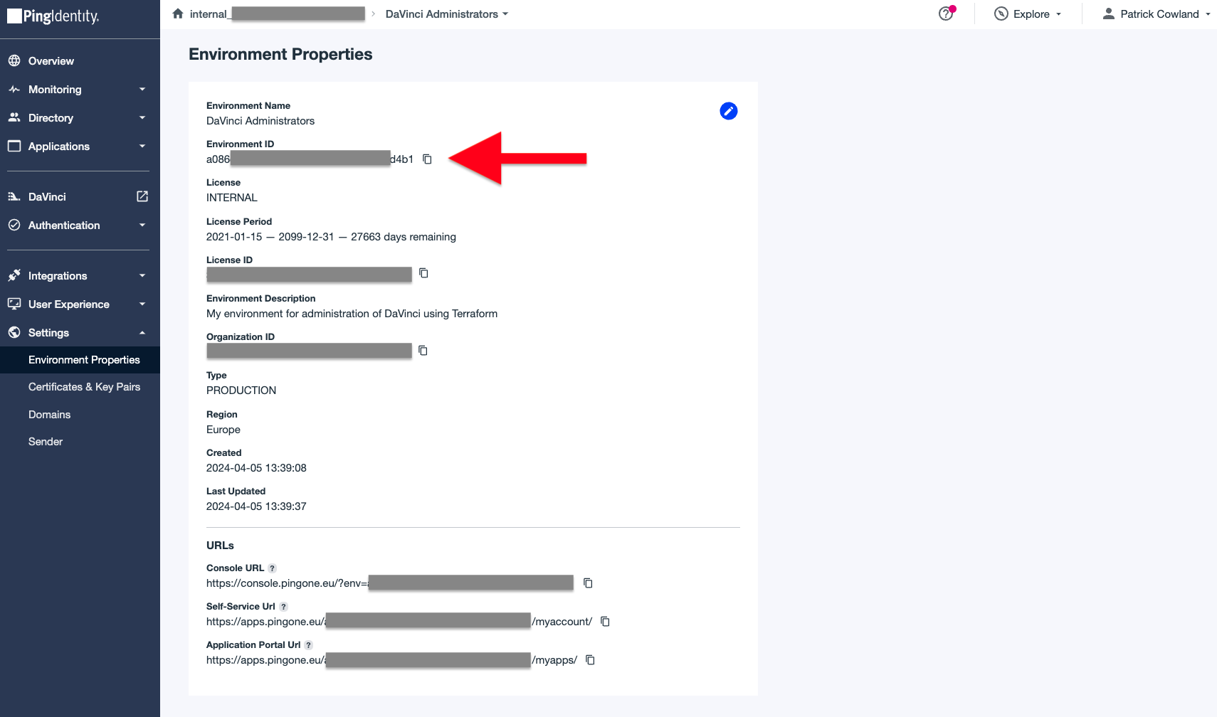 PingOne Administration Console, Add DaVinci user