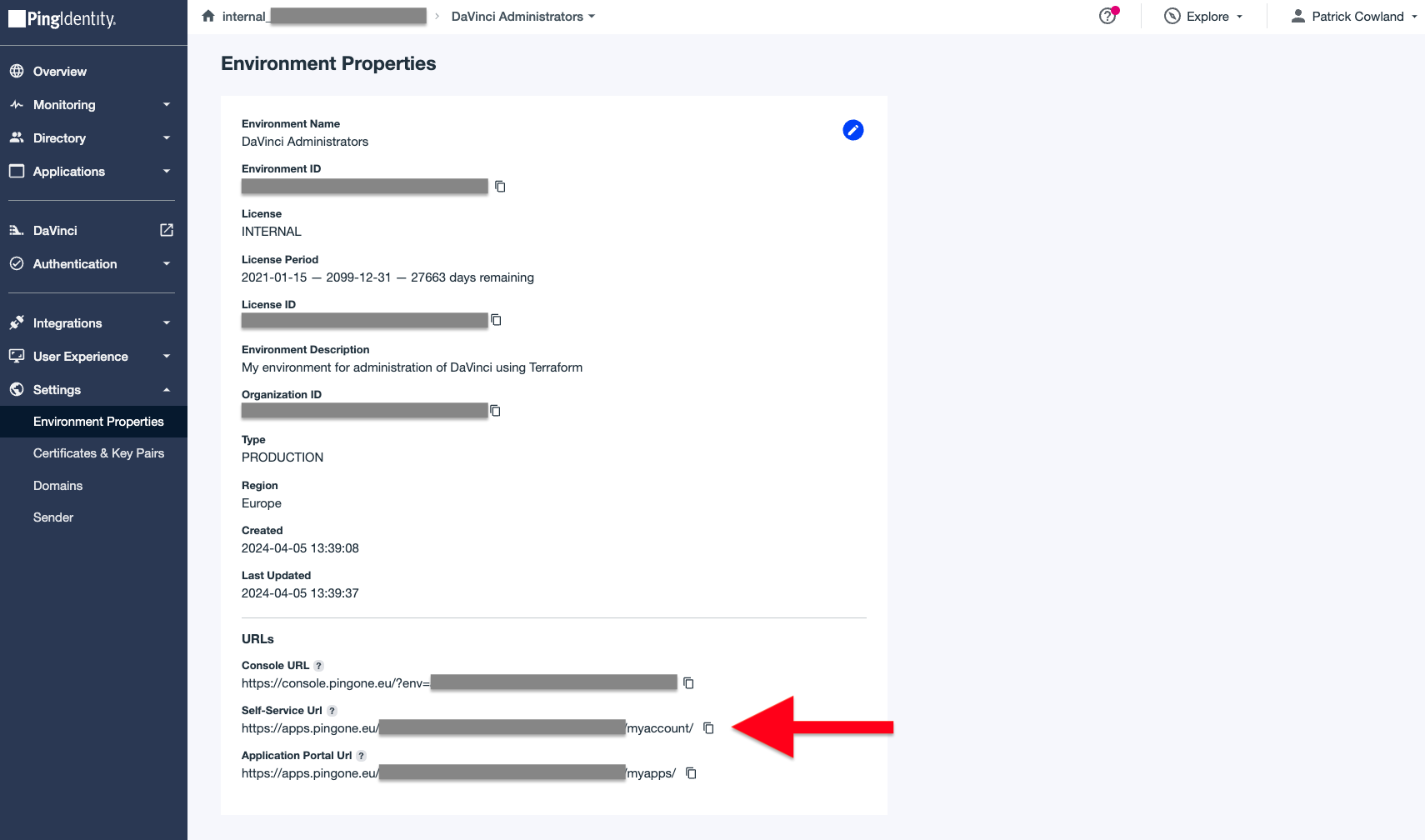 PingOne Administration Console, Add DaVinci user